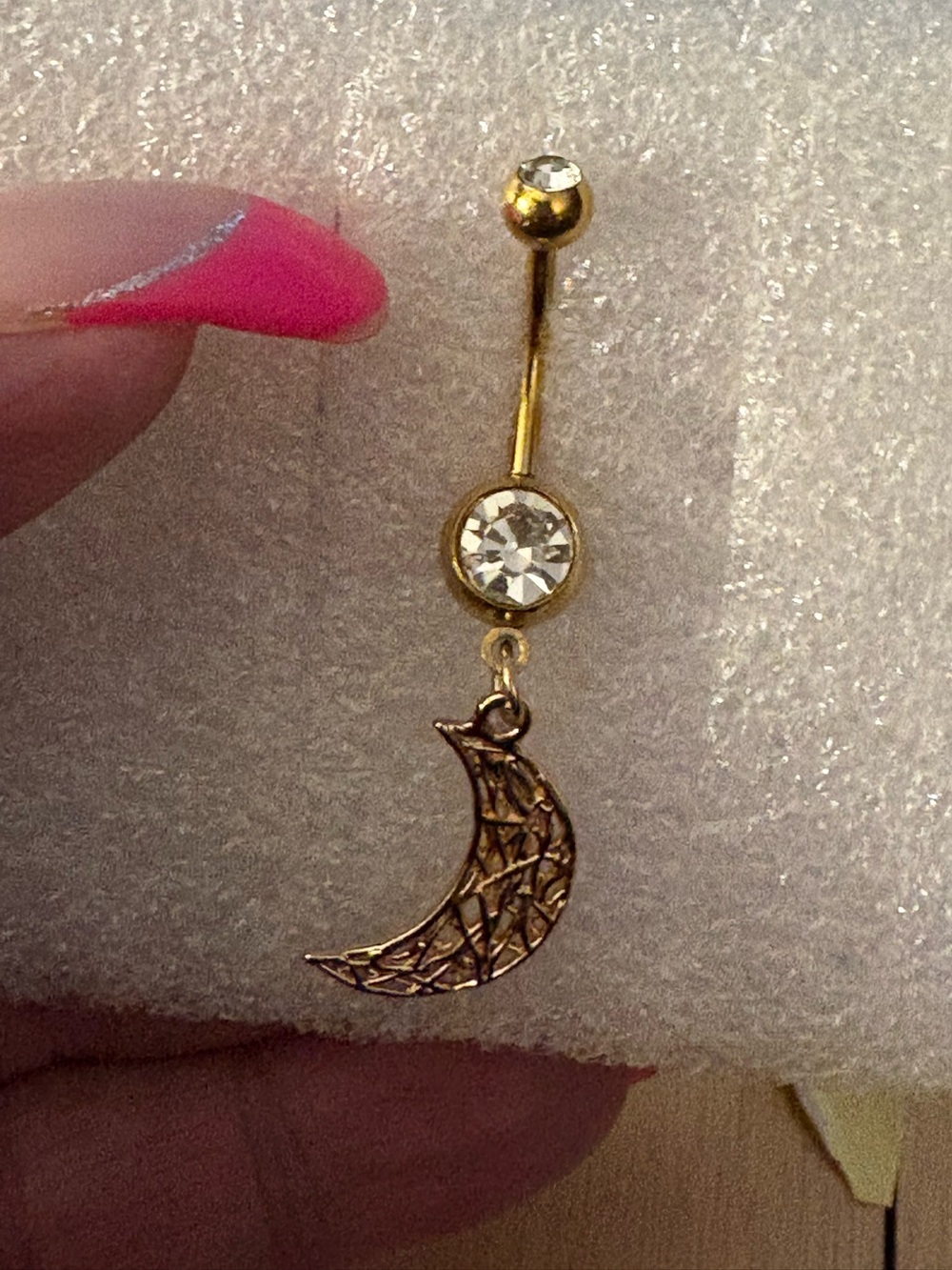 Belly Ring-Dangling cz’s  Moon Belly Button Rings  14G Stainless Steel Gold Tone